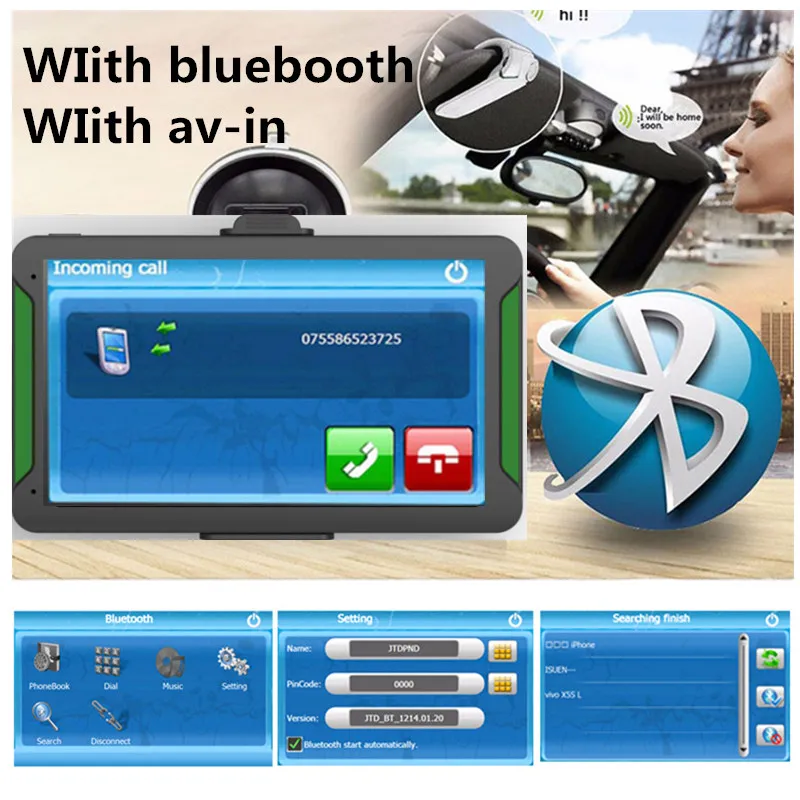 with bluetooth av-in Wetowe G61 7 дюймов Автомобильный gps навигатор FM Bluetooth AVIN камера заднего вида Россия США AU ЕС карта грузовик gps навигаторы - Размер экрана, дюймов: with bluetooth av-in