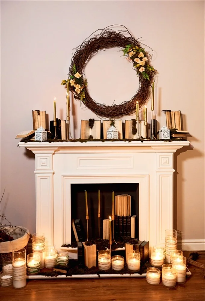 

Laeacco Room Interior Fireplace Candle Photographic Backgrounds Customized Photography Backdrops For Photo Studio