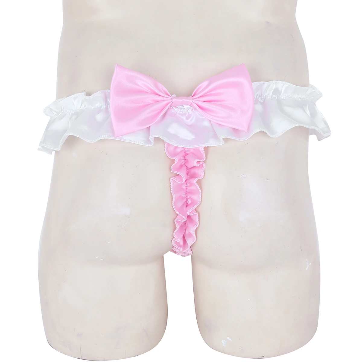 Мужские трусики для секса блестящее атласное нижнее белье с оборками и бантом