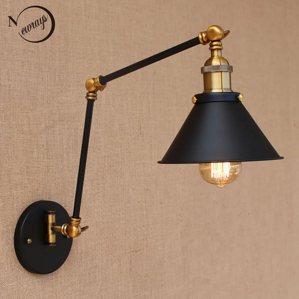 

Loft black vintage industrial style adjustable long arm retro wall lamp E27 LED wall lights for home hallway bedroom living room