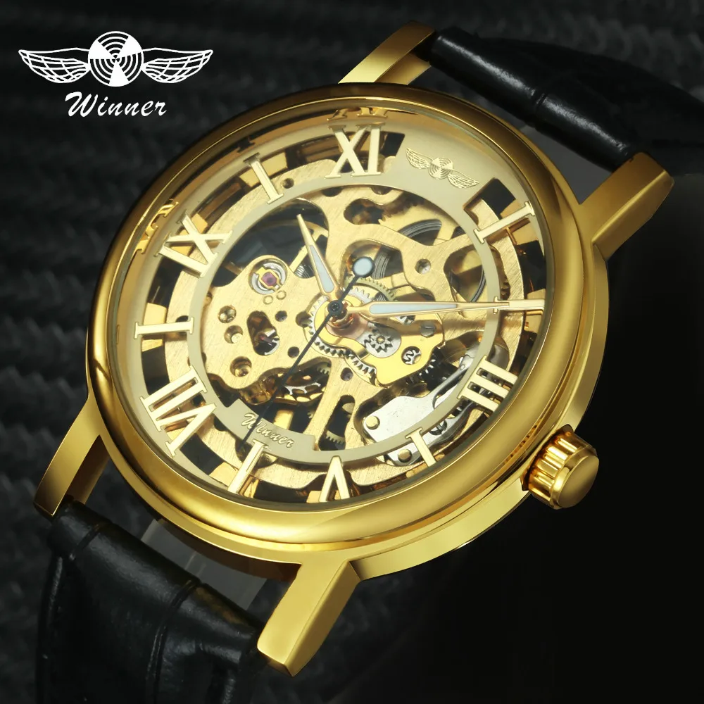WINNER Gold Royal Механические мужские и женские часы с римскими цифрами Циферблат