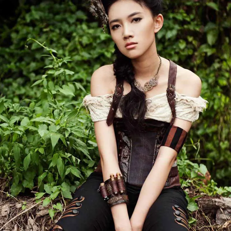 Corzzet Rtro коричневые нарукавники из искусственной кожи Бурлеск стимпанк