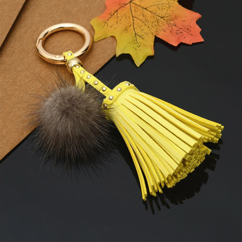 Брелок для ключей брелок с помпоном из искусственного меха на цепочке