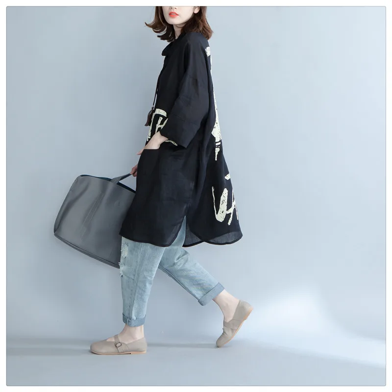 Plus Size 2019 Spring Autumn Women Fashion LetterPrint Button Tops Ladies Female Big Long Loose Split Blouse printing shirt XY41 |
