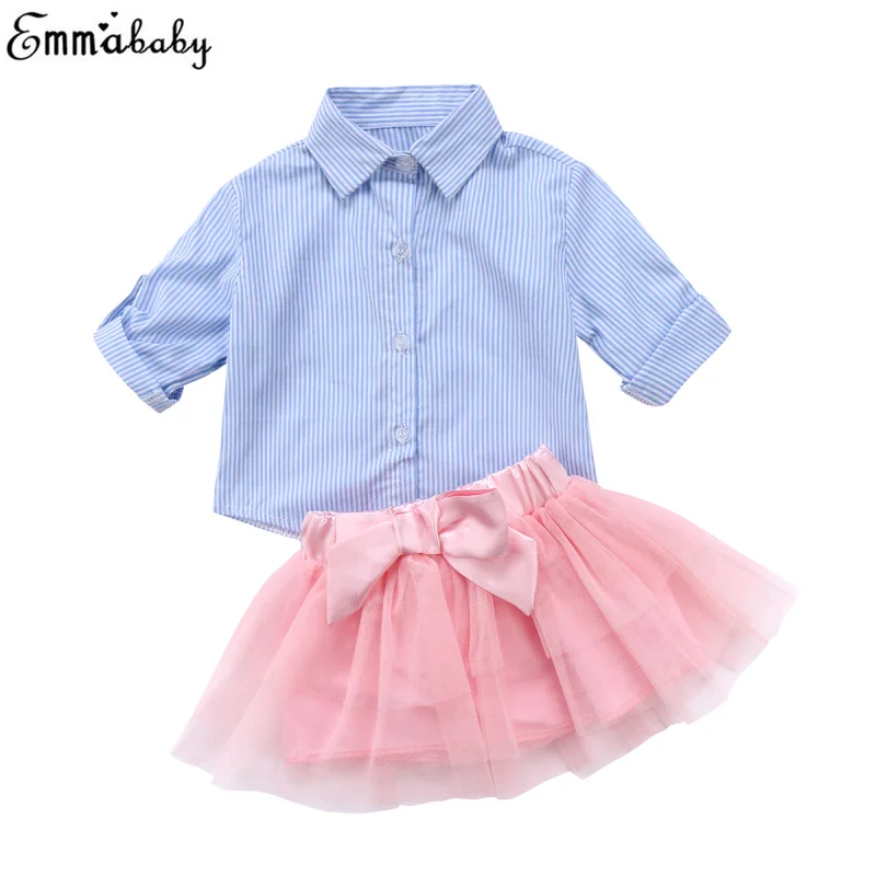 Красивый комплект с юбкой для девочек блузка маленьких топ длинными рукавами