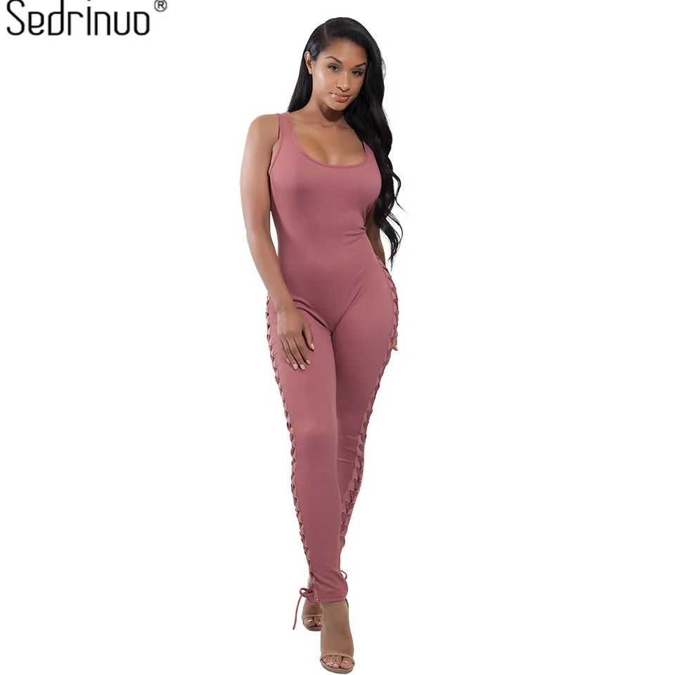 

Sedrinuo Sleeveless V neck Sexy Bodycon Long Pants Women Rompers Jumpsuits Skinny Overalls for Women One piece Jumpsuits