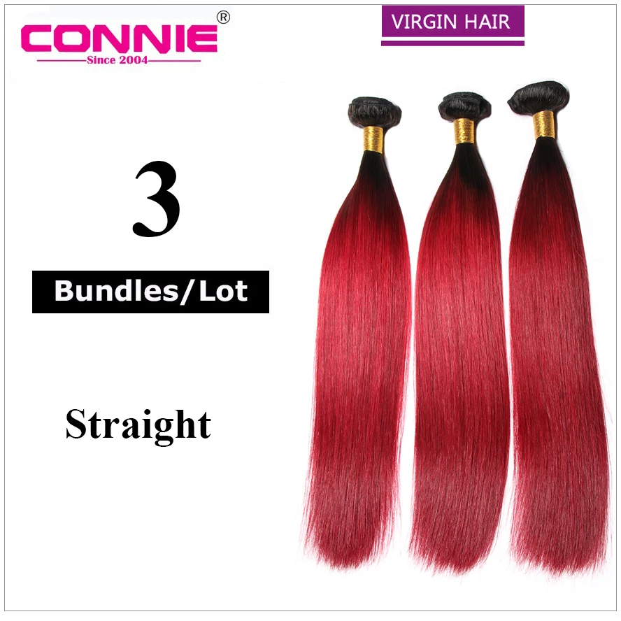 Красный Ombre Прямо Девы Волос Weave Two Tone Цвет Бразильский Выдвижения 1B/Красный