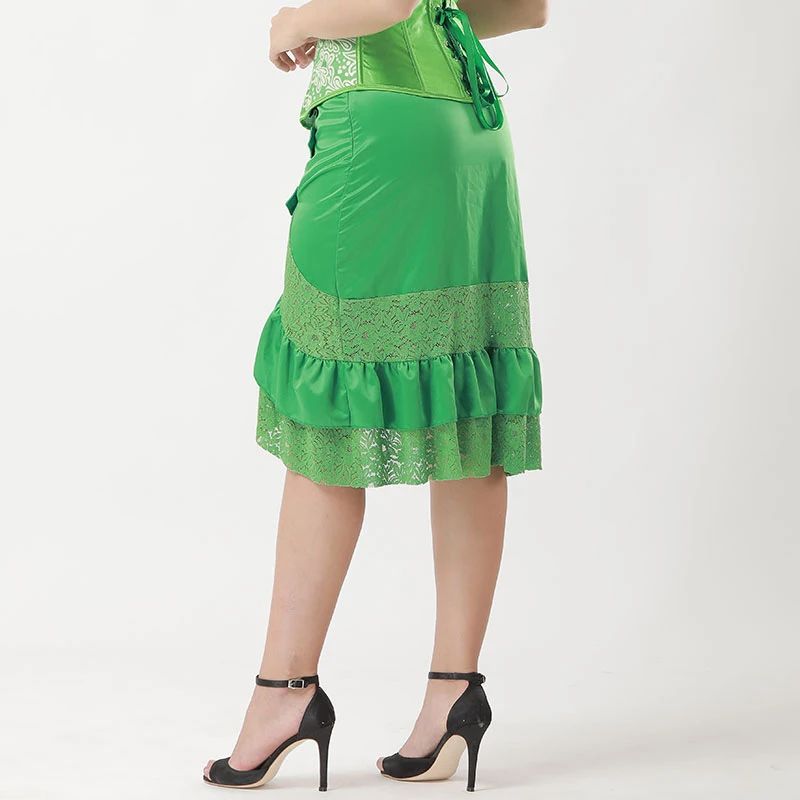 

Sladuo Vintage Black&Green Floral Lace & Satin Asymmetrical Ruffle Gothic Skirts Burlesque Costume Victorian Renaissance Skirt