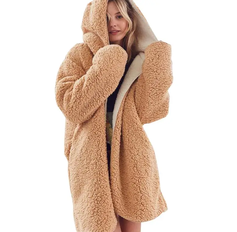 

Fashion Women Imitation lambs wool Winter coat warm Winter jacket casual two sides eoth wear Overcoat Long Sleeve w689