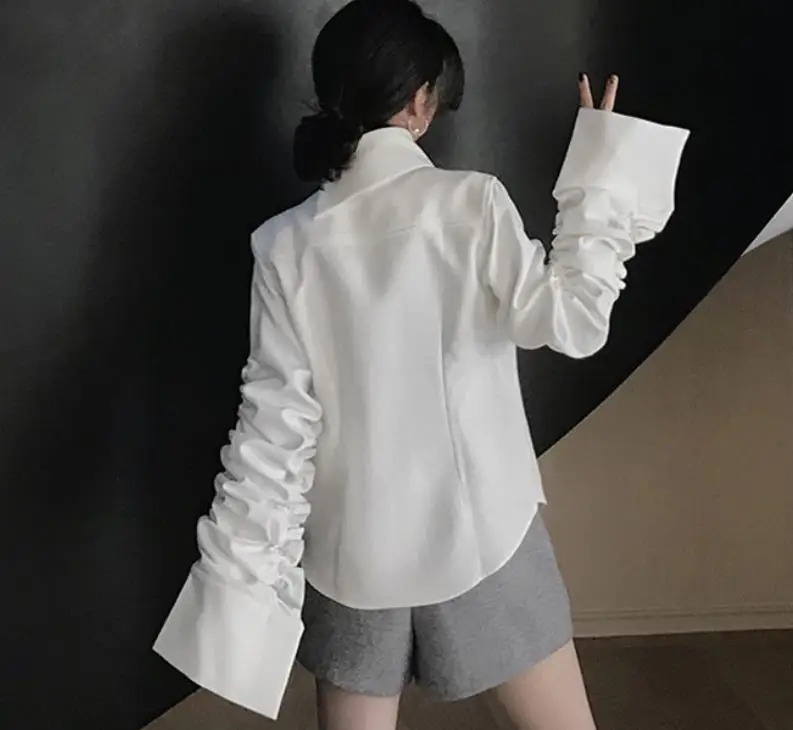 Новинка весна-осень 2020 Модная белая Асимметричная блузка Женская Офисная