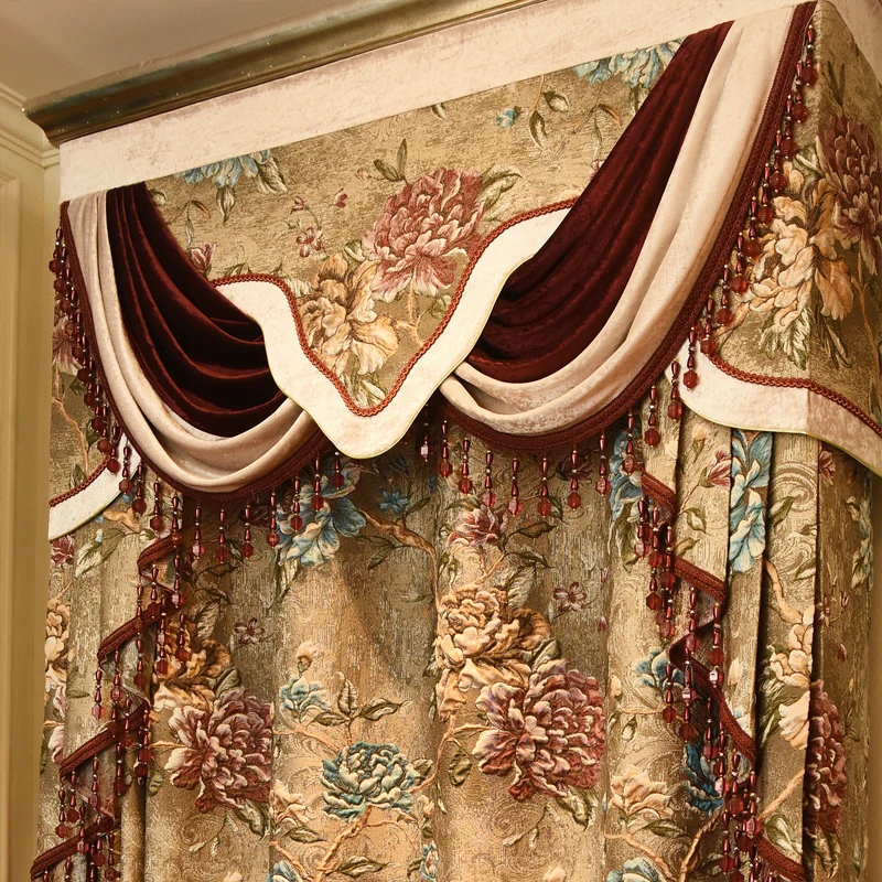 Coffee color top royal flower 3D jacquard blackout Curtains for villa hotel Living Room with elegant Voile Curtain Bedroom | Дом и сад