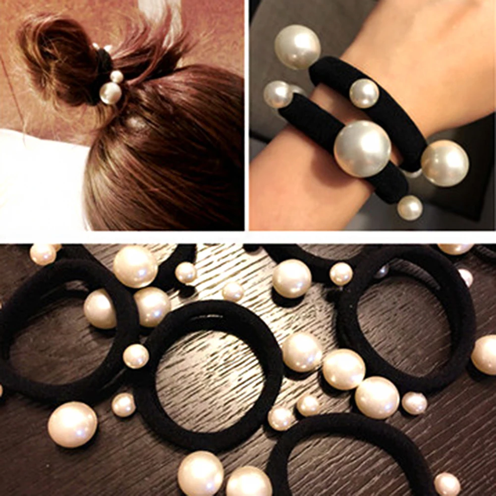 2 шт./лот модная жемчужная эластичная резинка для волос Простой черный держатель