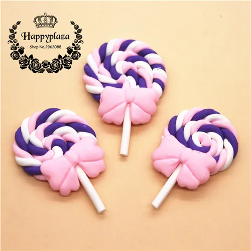 10pcs 10 шт смешанные цвета Swirl леденец с бантом Полимерная глина с плоской задней стороной кабошоны для украшения еды DIY телефон или детский подарок, 27*40 мм - Цвет: 10pcs