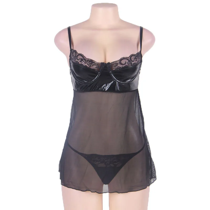 Модная женская сексуальная черная ночная рубашка большого размера 7XL Прозрачная