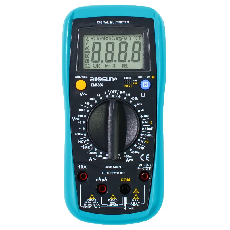EM5886 All-sun Цифровой мультиметр автоматический диапазон 3999 отсчетов AC/DC Амперметр Напряжение ом тестер Ток Ом NCV REL с подсветкой - Цвет: EM5886