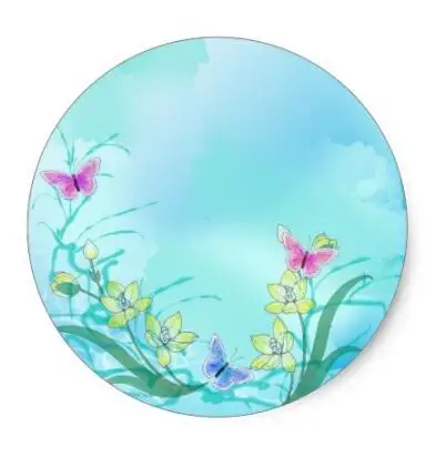 

1.5inch Whispy blue with flowers and butterflies classic round sticker