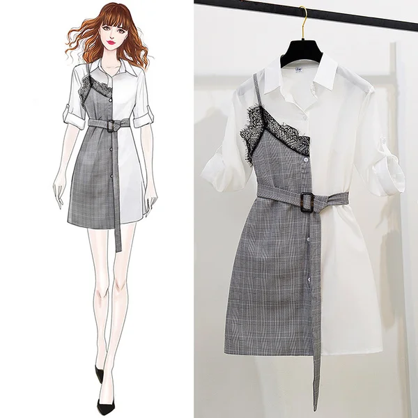 2019 Летняя мода уличная одежда короткий рукав кружевная отделка лоскутное платье