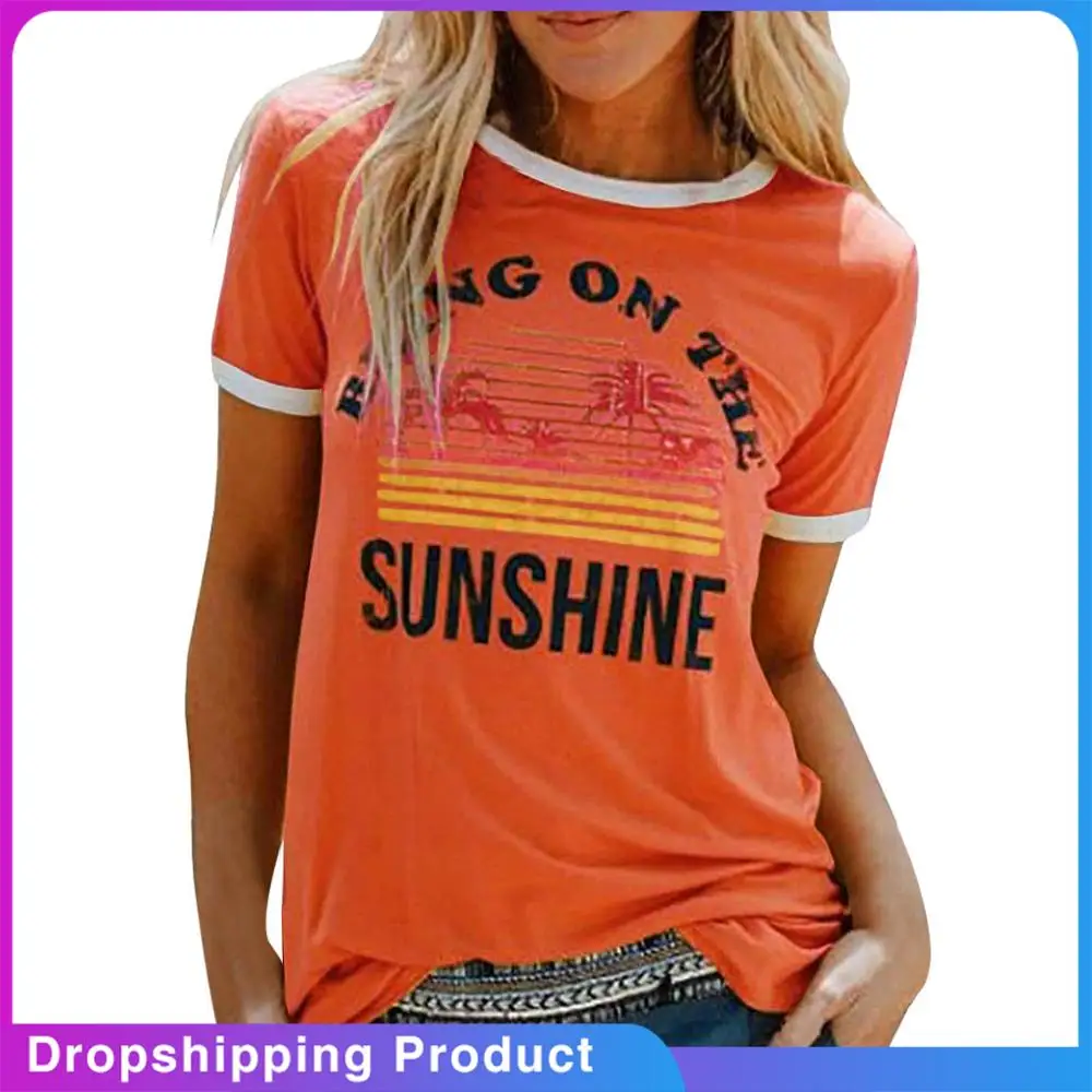 Летняя популярная женская оранжевая рубашка с надписью «Bring On The Sunshine», топы с коротким рукавом, новинка, женская футболка USPS, Прямая поставка
