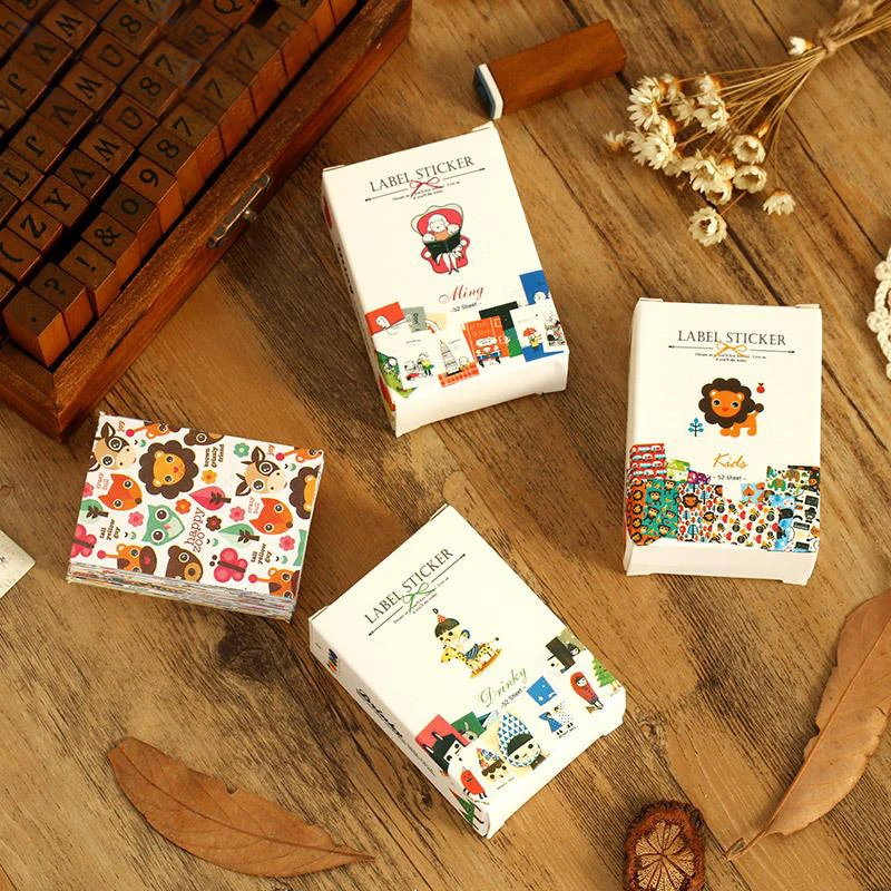 52 шт./упак. новые милые животные Лев девушка троянс Matchbox бумага тег наклейки