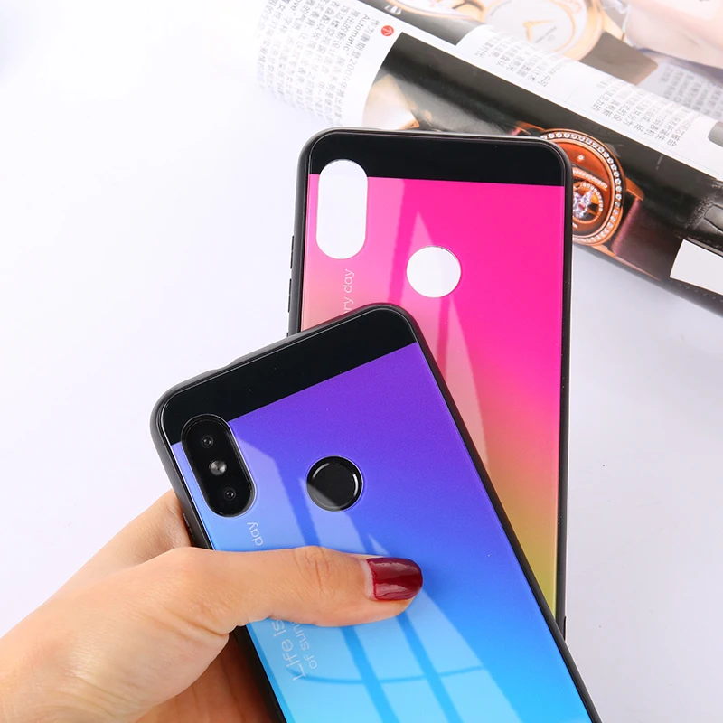 Чехол для Xiaomi MI 8 Гладкий цветной стеклянный чехол Рамка Твердый градиент задняя