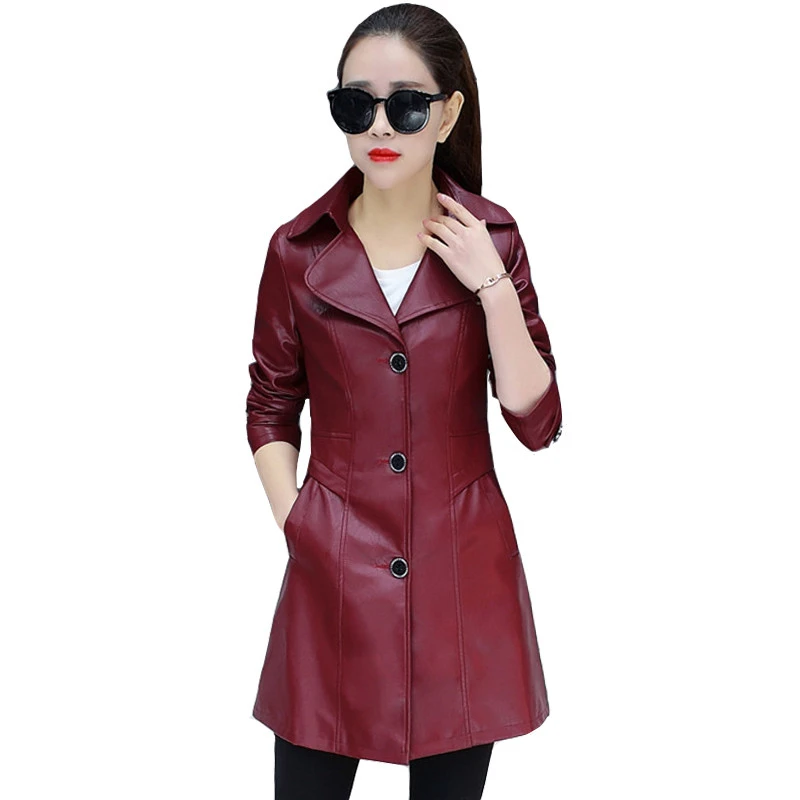 2019 Осенняя Женская куртка из искусственной кожи модное пальто с длинным рукавом