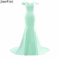janevini 2018 simple royal blue champagne mint prom dress long mermaid bridesmaid women party dresses satin off shoulder gown