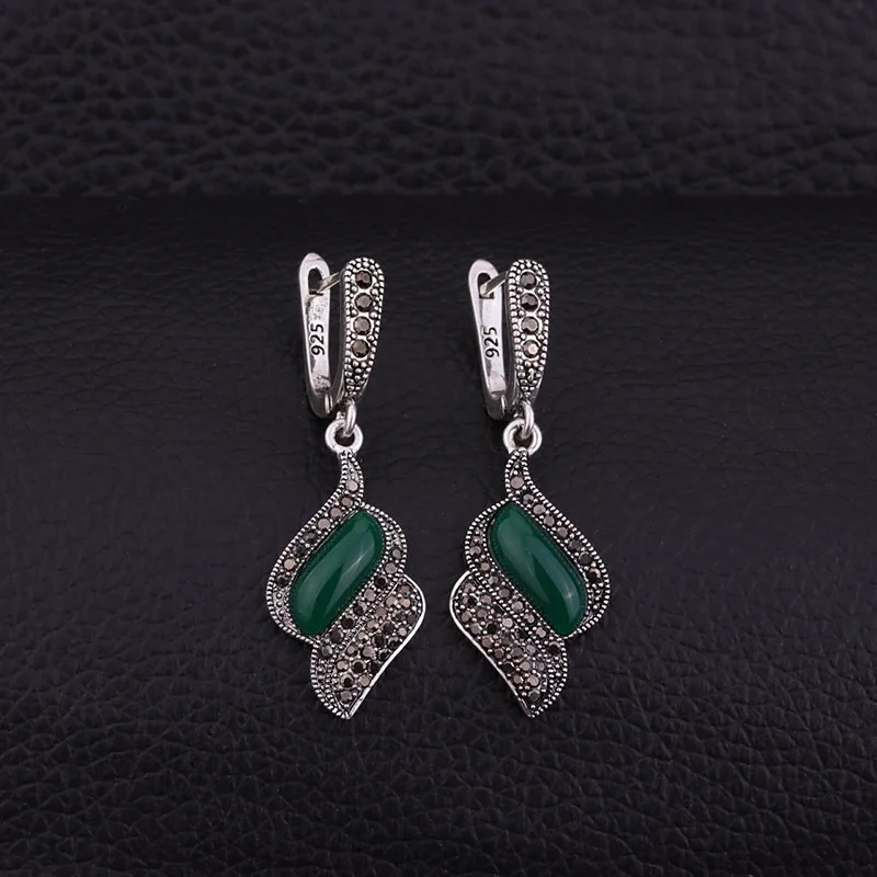 Женские винтажные серьги подвески Sellsets черные стразы из фианита и смолы античные