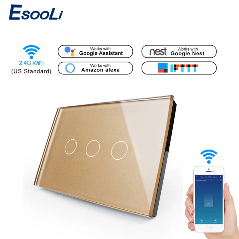 Esooli стандарт США wifi умный сенсорный выключатель приложение беспроводной