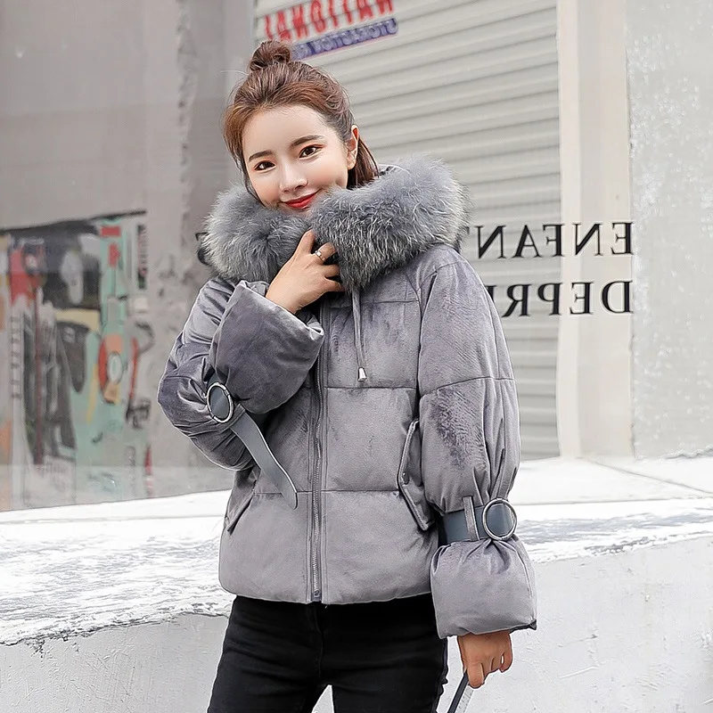Новые зимние Для женщин Jaket модные теплые с длинными рукавами меховой воротник
