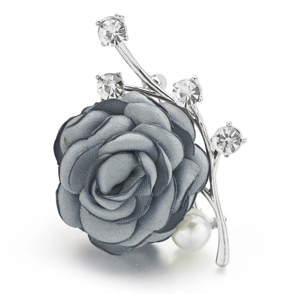 Rose Flower Brooches Crystal Simulated Pearl for Suits Lapel Scarf Noble Fabric Brooch Pin For Women Wedding DZ078 | Украшения и