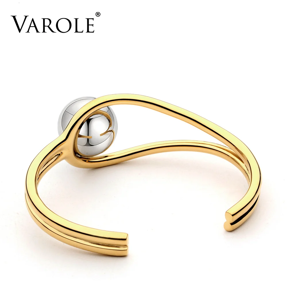 VAROLE, двойная линия, большая шаровая манжета, браслет, браслет для женщин, маншет, золотой цвет, браслеты из нержавеющей стали, металлический браслет Pulseiras