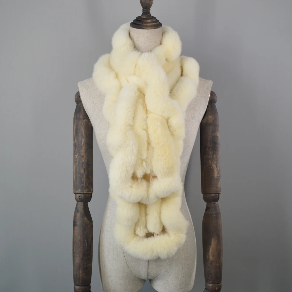 2020 Зимние Женские Настоящий мех кролика шарф Повседневный теплый вязаный