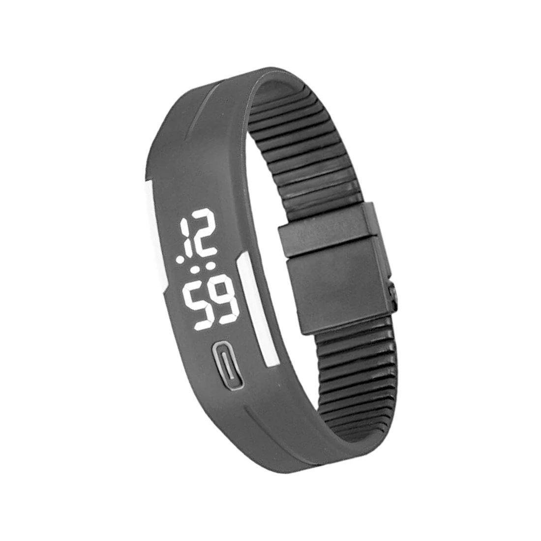 

Sports Silicone Rubber White LED Digital Watch Bracelet Men Women Black