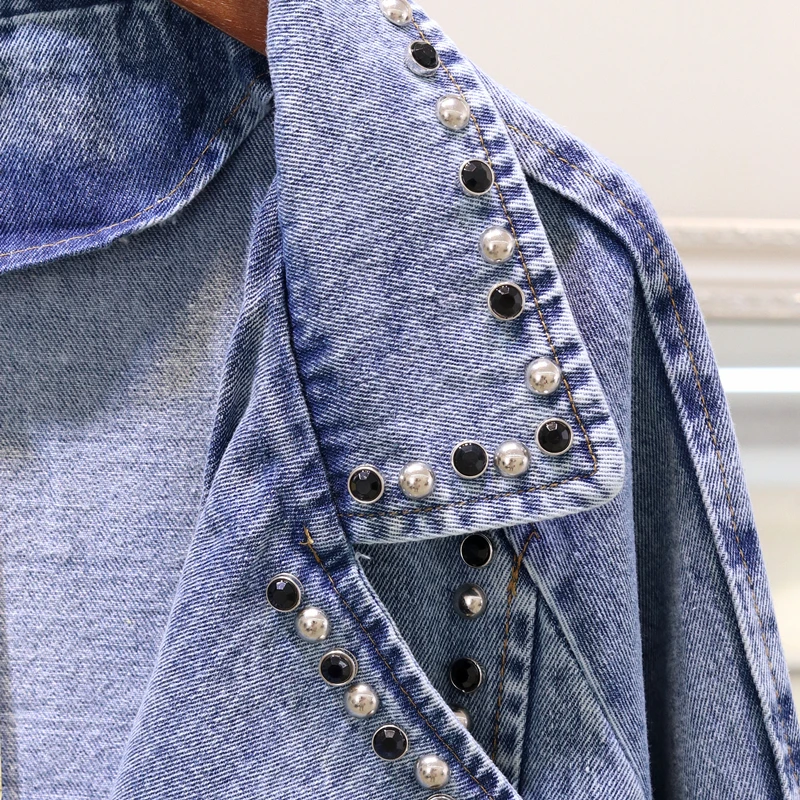 Женская джинсовая куртка на молнии с карманами и заклепками|Женские куртки| |