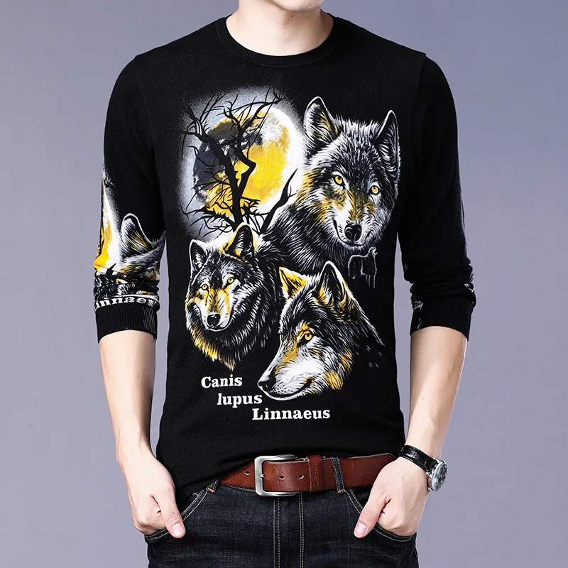 

Креативный пуловер с принтом Луны и волка, трикотажный модный свитер, осень 2018, качественный хлопковый мягкий эластичный свитер для мужчин