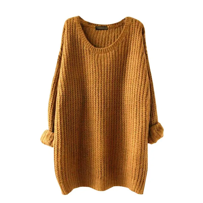 

Women Autumn Winter Casual Solid Long O-Neck Fashion Strapless Pullovers Loose Sleeve Tops Female Sweaters