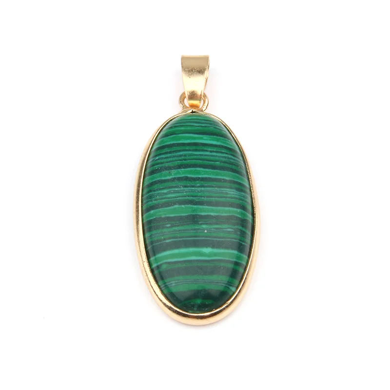 Malachite Натуральный Камень Кулон овальной формы подвески агата лазурит амулеты Для Изготовление Ювелирных ожерелий 4*1,6*0,6 мм - Окраска металла: Malachite