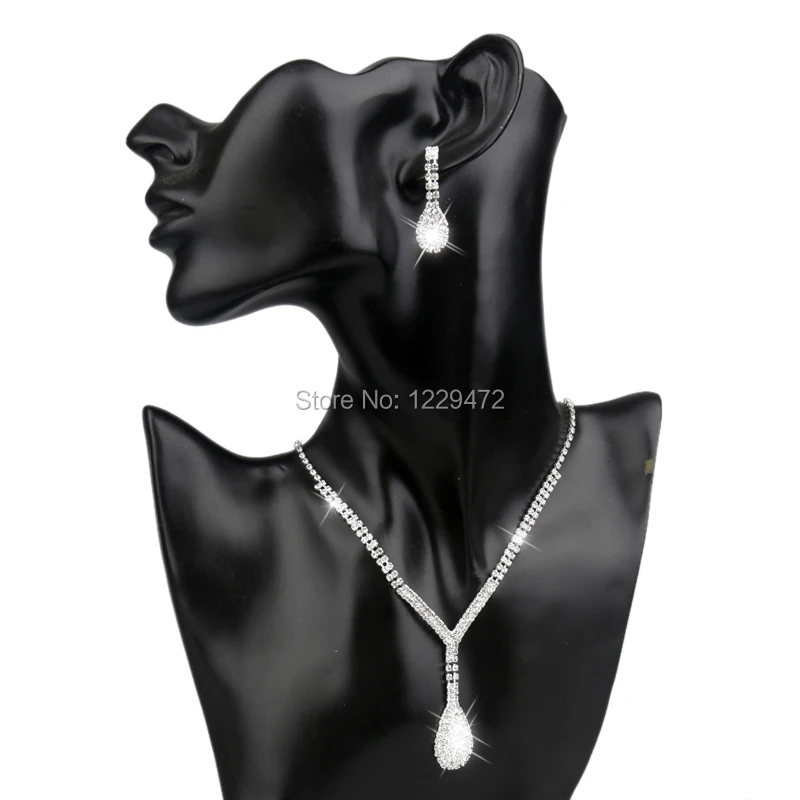 TREAZY Silver Color Teardop Full Crystal Wedding Bridal Jewelry Set Rhinestone Necklace Earrings For Women Accessories | Украшения и