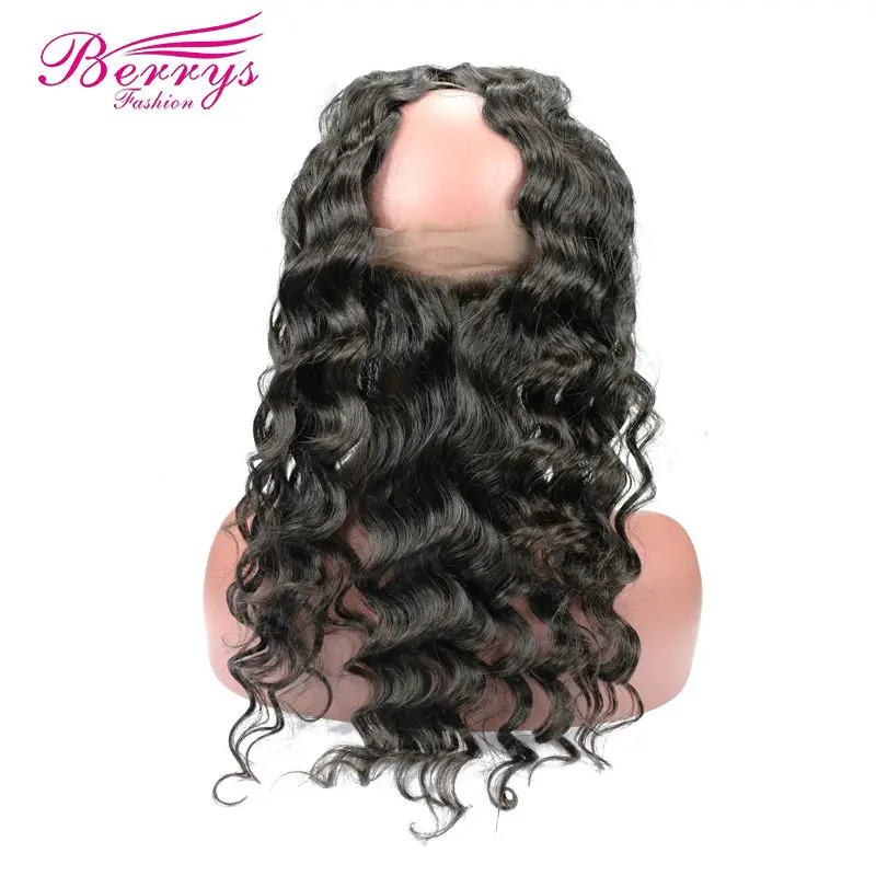 [Berrys Fashion] 360 свободная волна фронтальная кружевная лента 22x4 предварительно выщипанная с регулируемой нитью эластичная лента отбеленные узлы необработанные волосы фронтальная