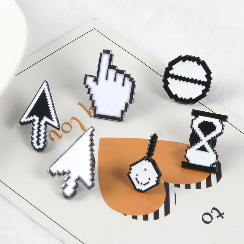 

Computer Program Process Cartoon Black Logo Enamel pin Arrow Hourglass Magnifier Badge Brooch Men Women Gift Jewelry for Friends