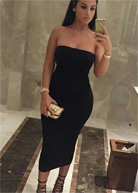 2018 хлопок Лето без бретелек рукавов женское Макси сексуальное обтягивающее