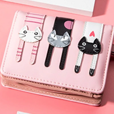 pink Короткий женский кошелек в Корейском стиле с мультяшным котом, женский клатч на цепочке с объемным изображением животных, повседневные кошельки из искусственной кожи, кредитницы - Цвет: pink