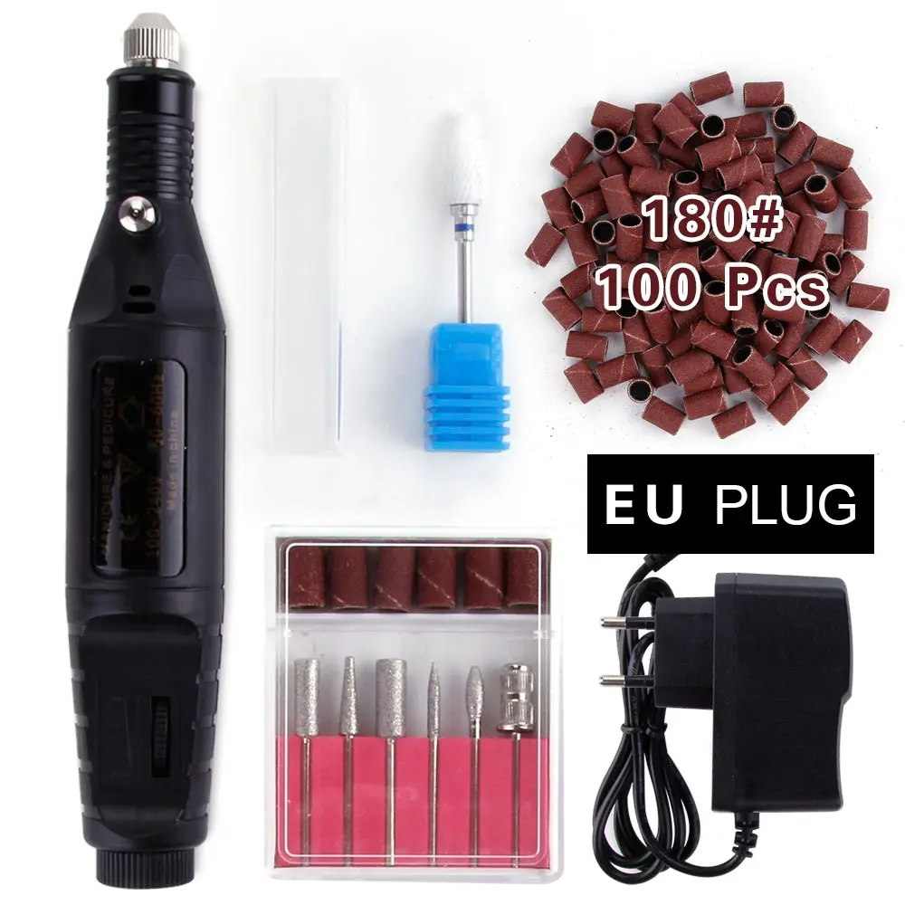 Black Set 180 1 Набор мощный профессиональный Электрический Маникюрный станок Керамический Резак для ногтей набор сверл фрезы педикюрный аппарат напильник - Цвет: Black Set 180
