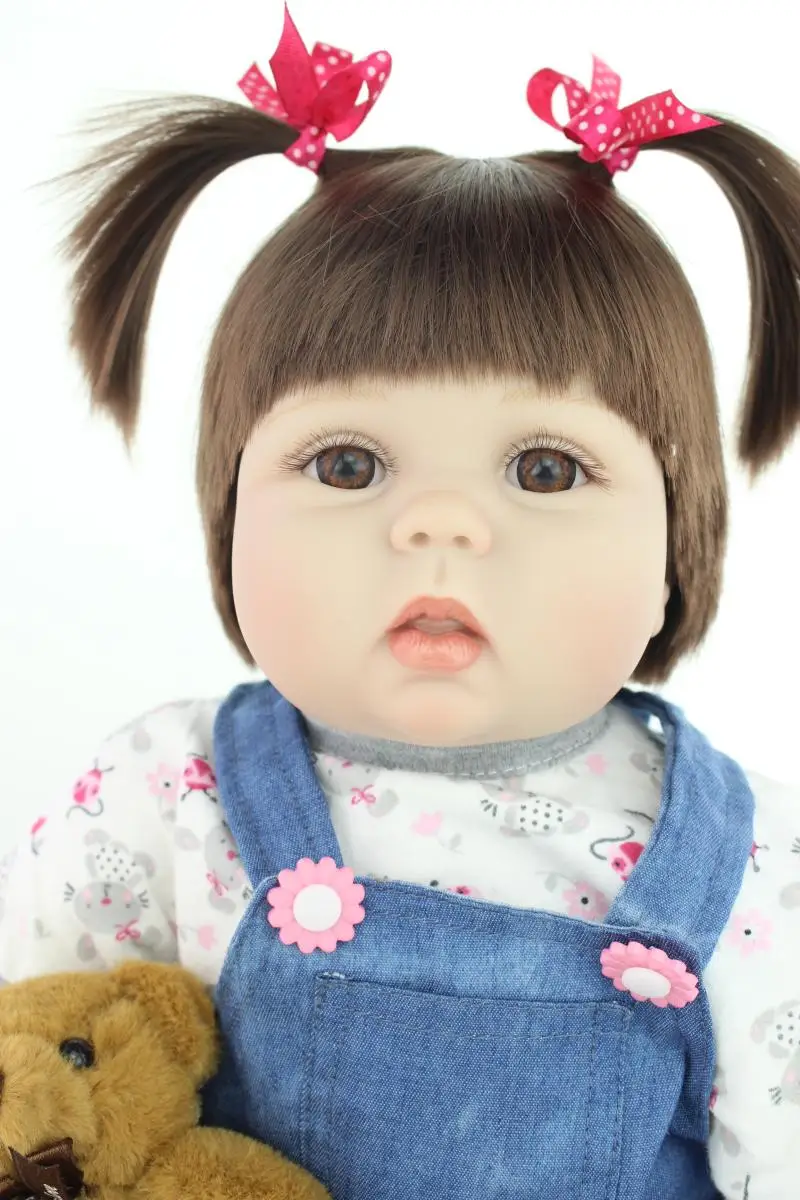

22" New arrival rooted brown fiber hair Handmade Silicone adora Lifelike Brinquedos Bonecas Bebe Reborn baby doll for kids gifts