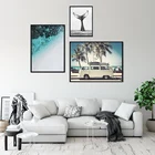 Минималистский скандинавский тропический пейзаж, плакаты с современным принтом, морской пляж, автобус, настенная живопись, скандинавский Декор для дома