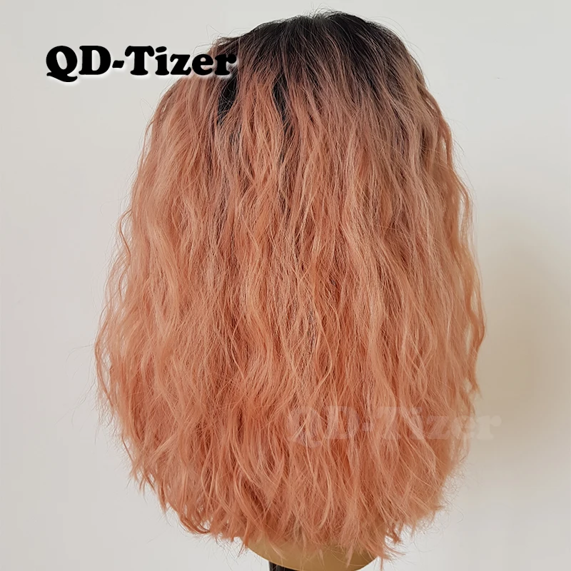 QD Tizer короткий Боб синтетические кружевные передние парики Омбре розовые волосы