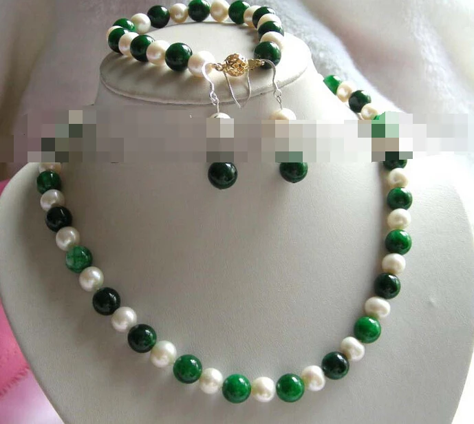 Быстрая доставка + 12567 Натуральный Изумруд Жемчужное Ожерелье Браслет Серьги