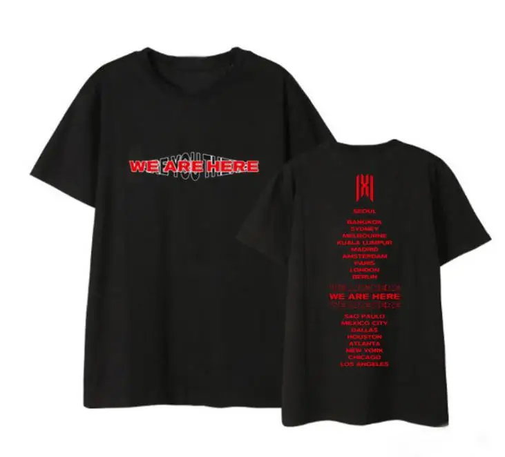 Футболка с круглым вырезом Kpop monsta x we are here world tour city футболка принтом и короткими