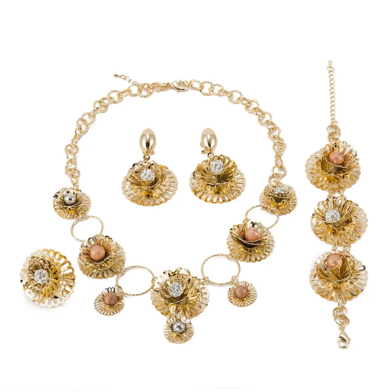 Mukun Дубай Свадебные цветок комплект ювелирных изделий Для женщин Мода в