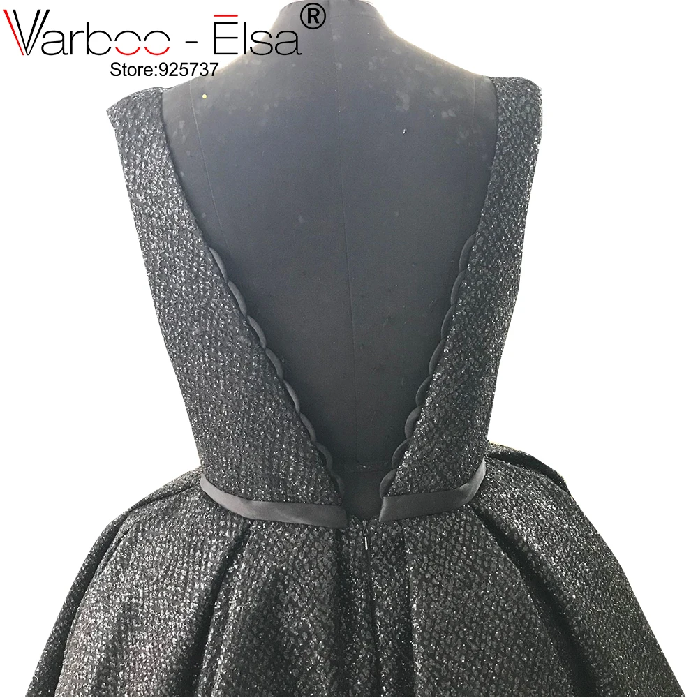 VARBOO_ELSA 2018 черное блестящее сексуальное вечернее платье короткое спереди длинное